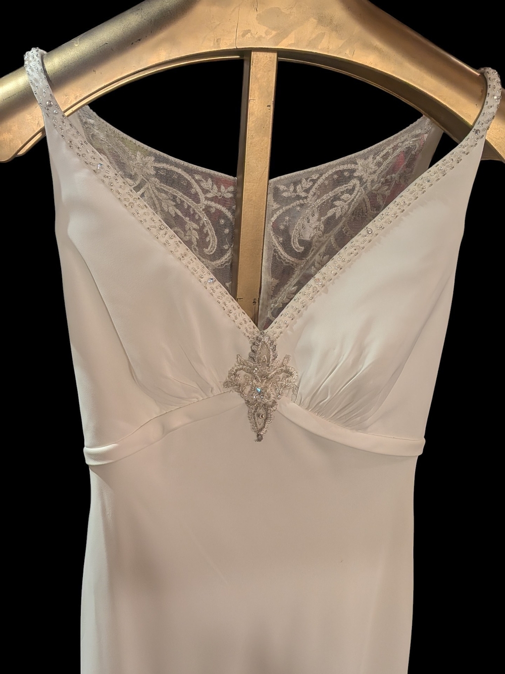 NWT Beaded V-Neck Wedding Dress with Sheer Back - Ivory